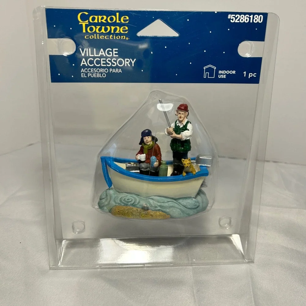 Carole Towne Collection Village Accessory Fishing Boat with 2 People and Dog